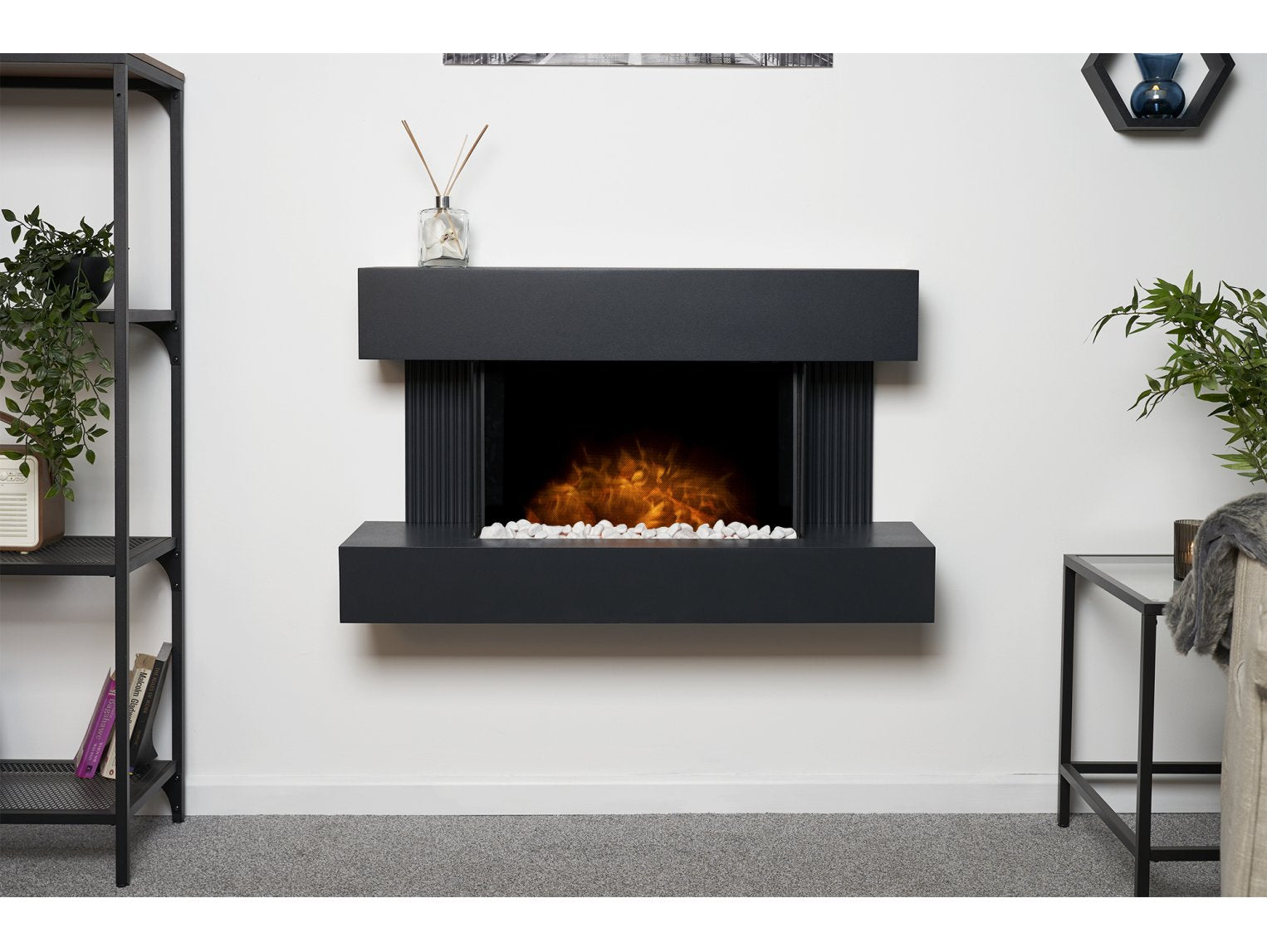 Adam Manola Charcoal Grey Wall Mounted Electric Fire Suite