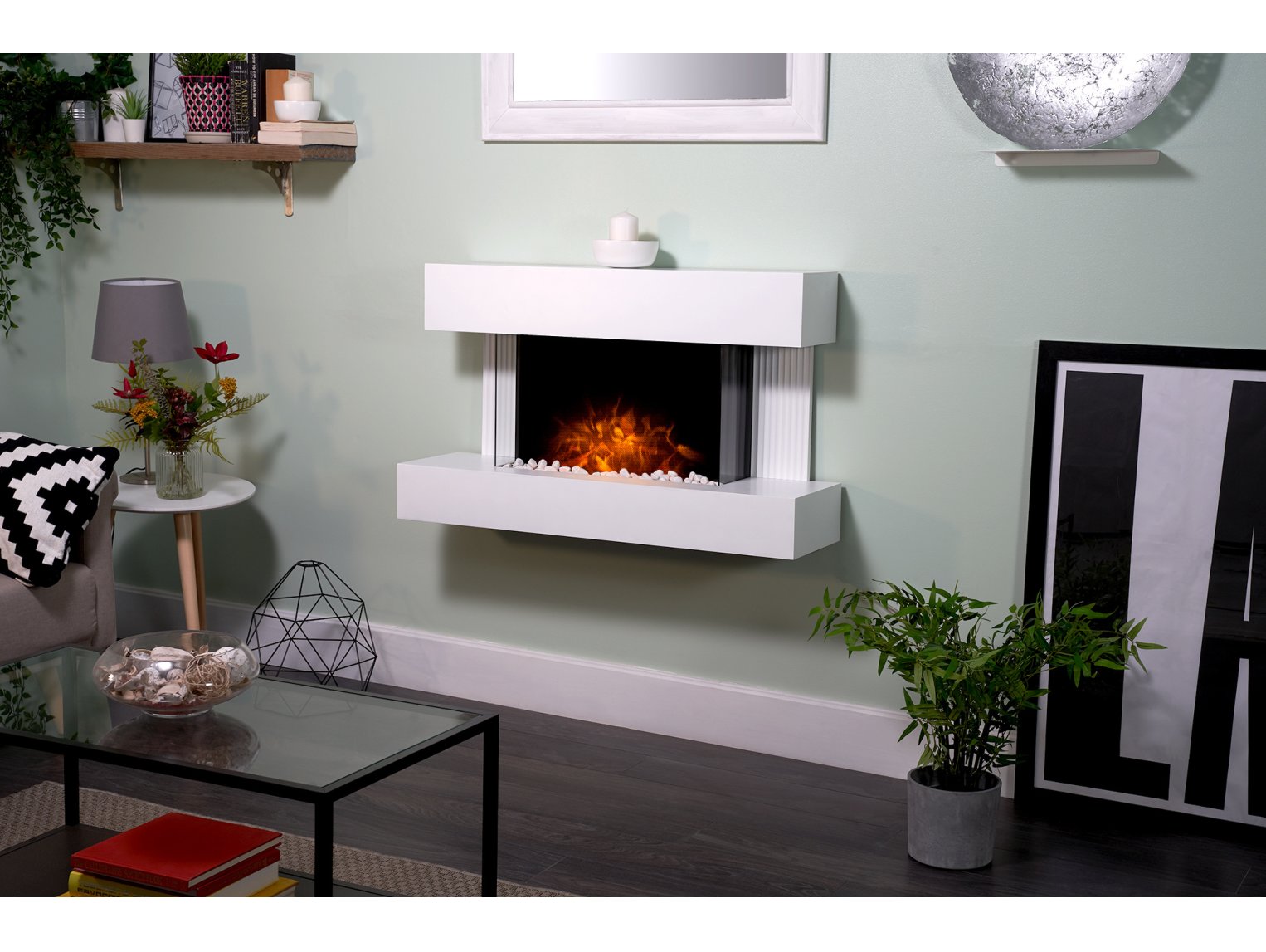 Adam Manola Pure White Wall Mounted Electric Fire Suite