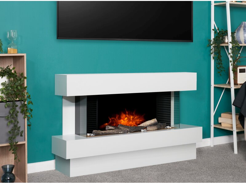Adam Manola XLS Electric Fireplace Suite in Pure White, 48 Inch