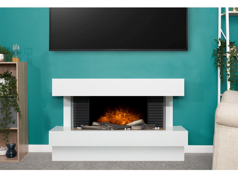 Adam Manola XLS Electric Fireplace Suite in Pure White, 48 Inch