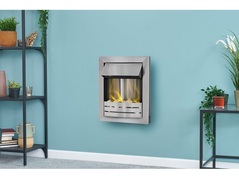 Adam Meridian Wall Mounted Electric Fire with Remote in Brushed Steel