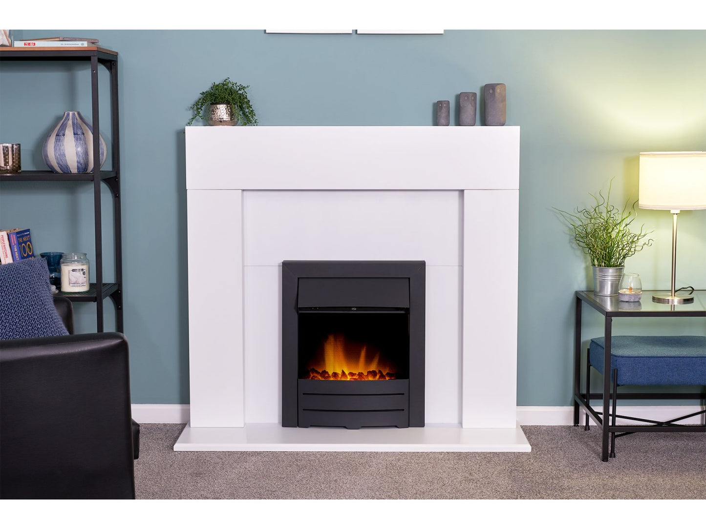 Adam Miami Fireplace Pure White + Colorado Electric Fire Black, 48"