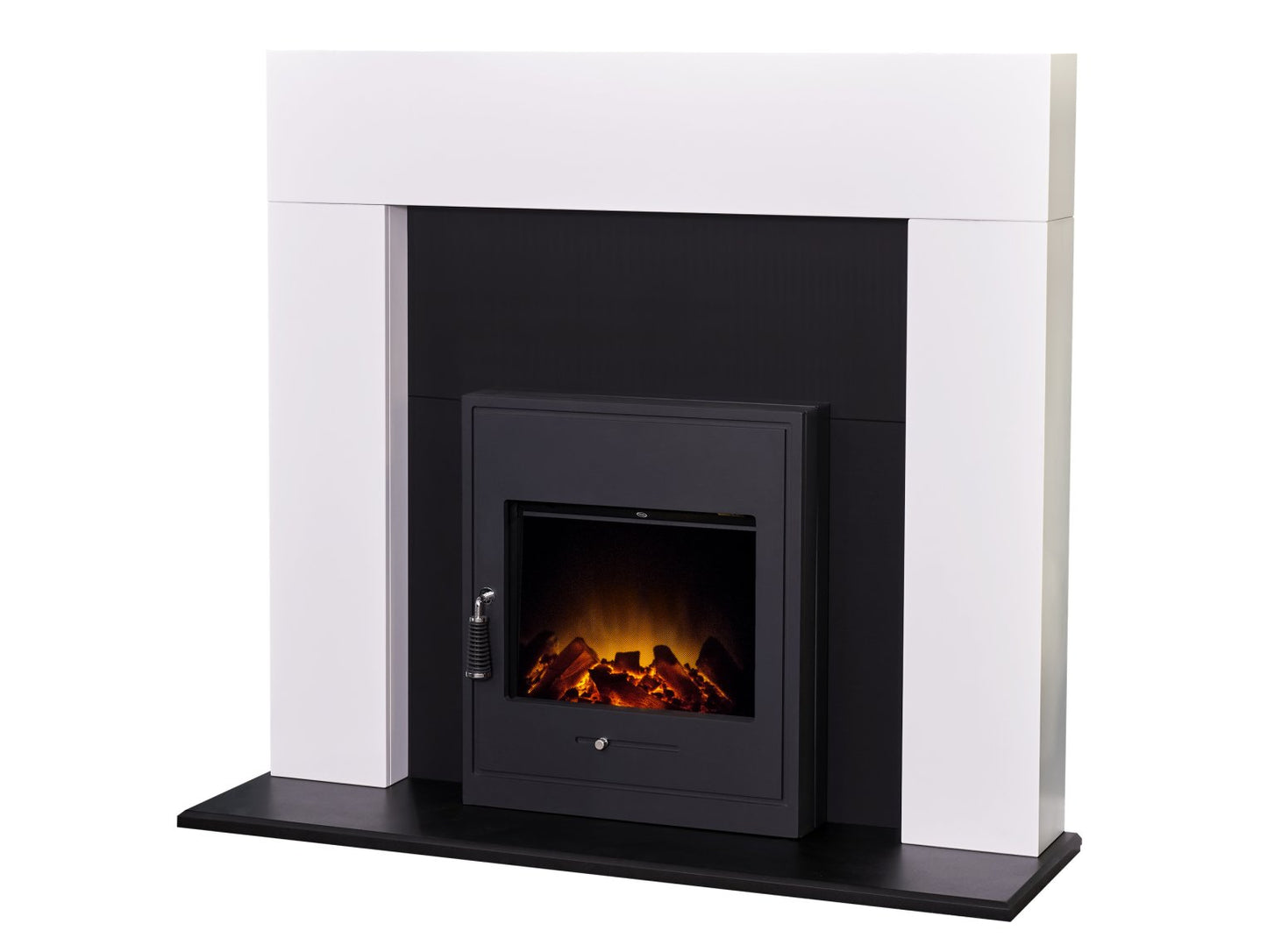 Adam Miami Fireplace Pure White & Black + Oslo Electric Inset Stove Black, 48"