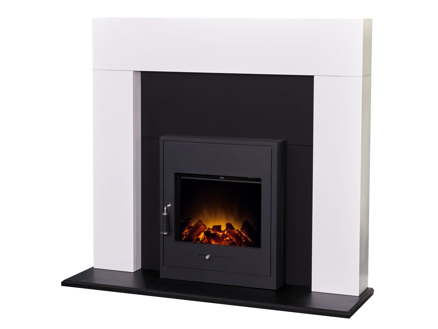 Adam Miami Fireplace Pure White & Black + Oslo Electric Inset Stove Black, 48"