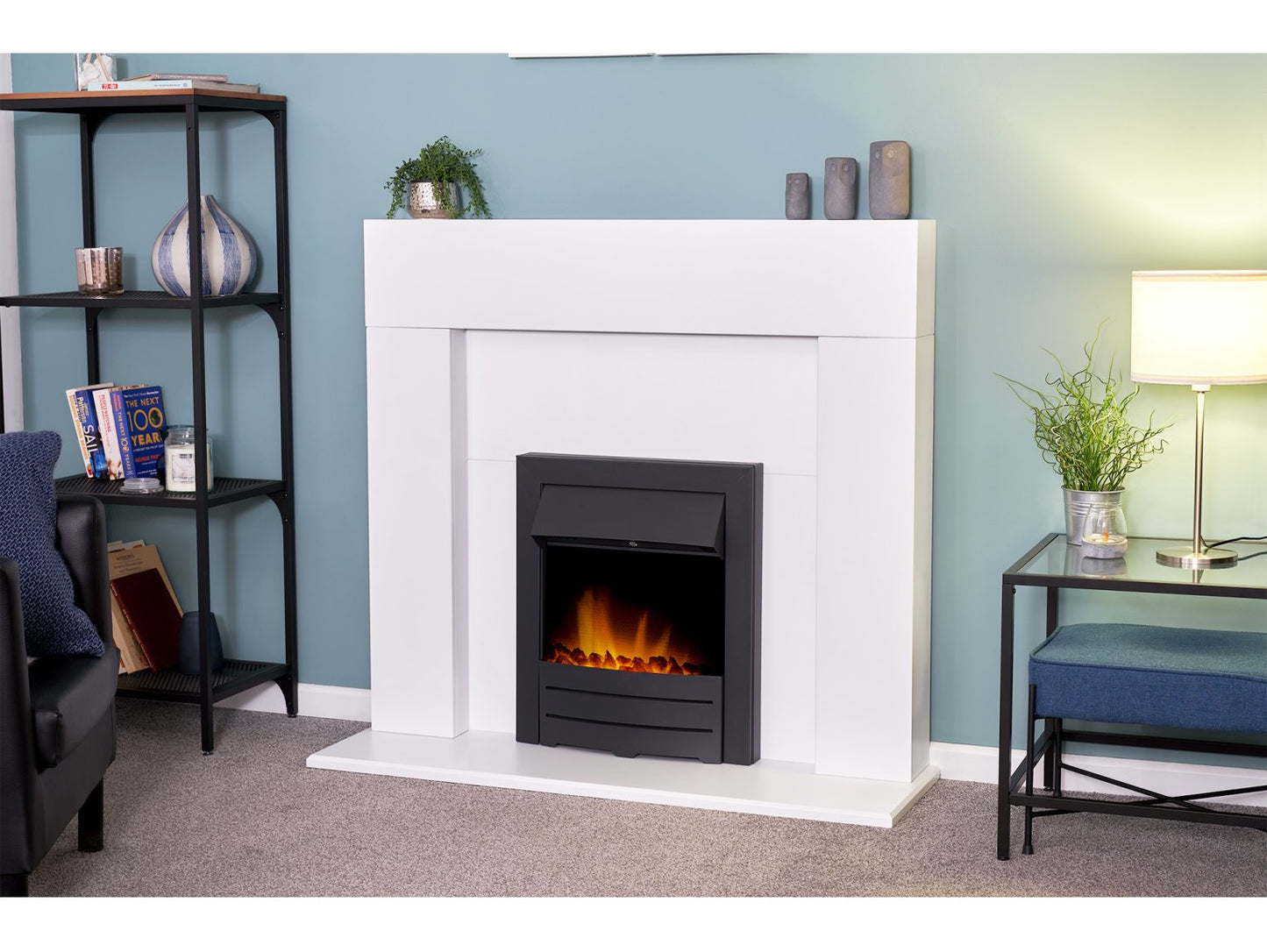 Adam Miami Fireplace Pure White + Colorado Electric Fire Black, 48"