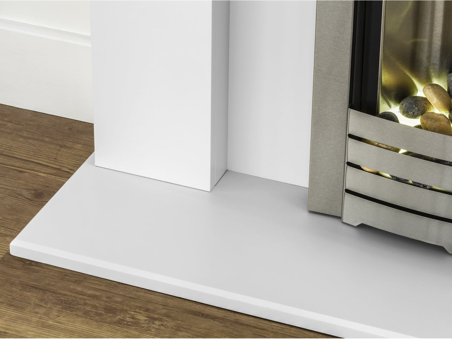Adam Miami Fireplace Pure White + Helios Electric Fire Brushed Steel, 48"