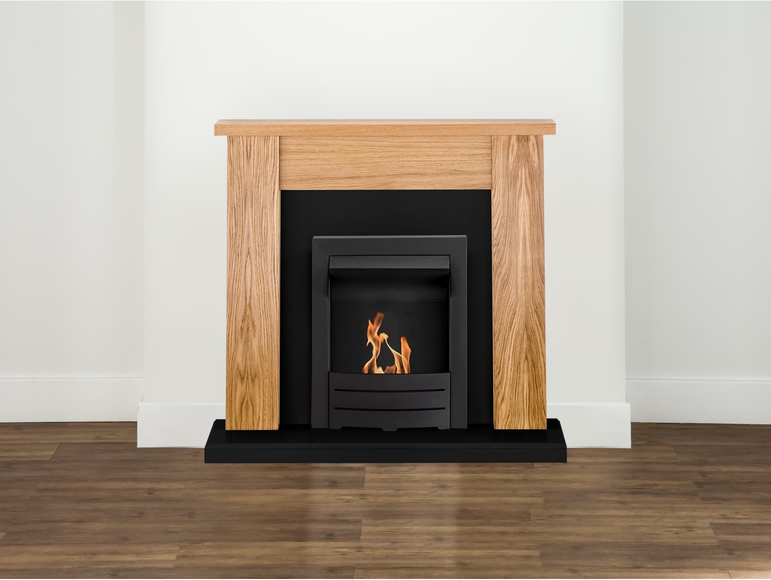 Adam New England Fireplace Suite Oak & Black + Colorado Bio Ethanol Fire Black 48 inch