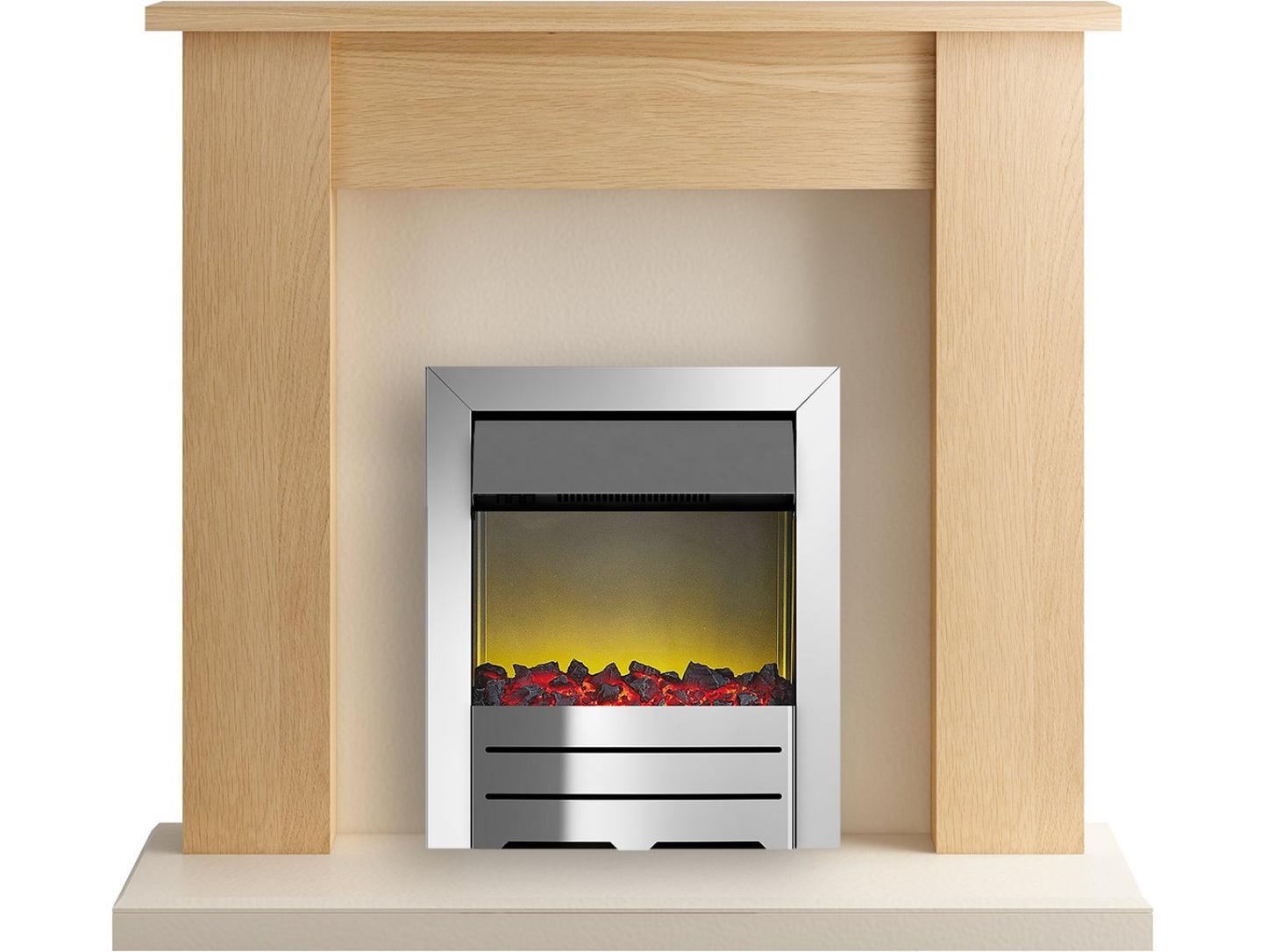 Adam New England Fireplace Suite in Oak with Colorado Electric Fire in Chrome, 48 Inch