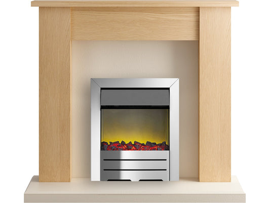 Adam New England Fireplace Suite in Oak with Colorado Electric Fire in Chrome, 48 Inch