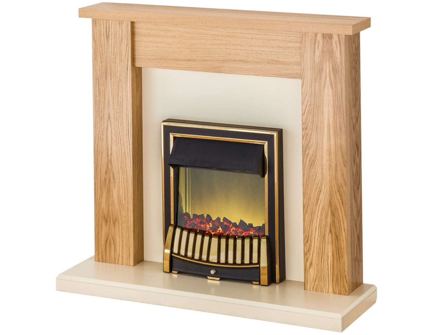 Adam New England Fireplace Suite Oak + Elan Electric Fire Brass, 48"