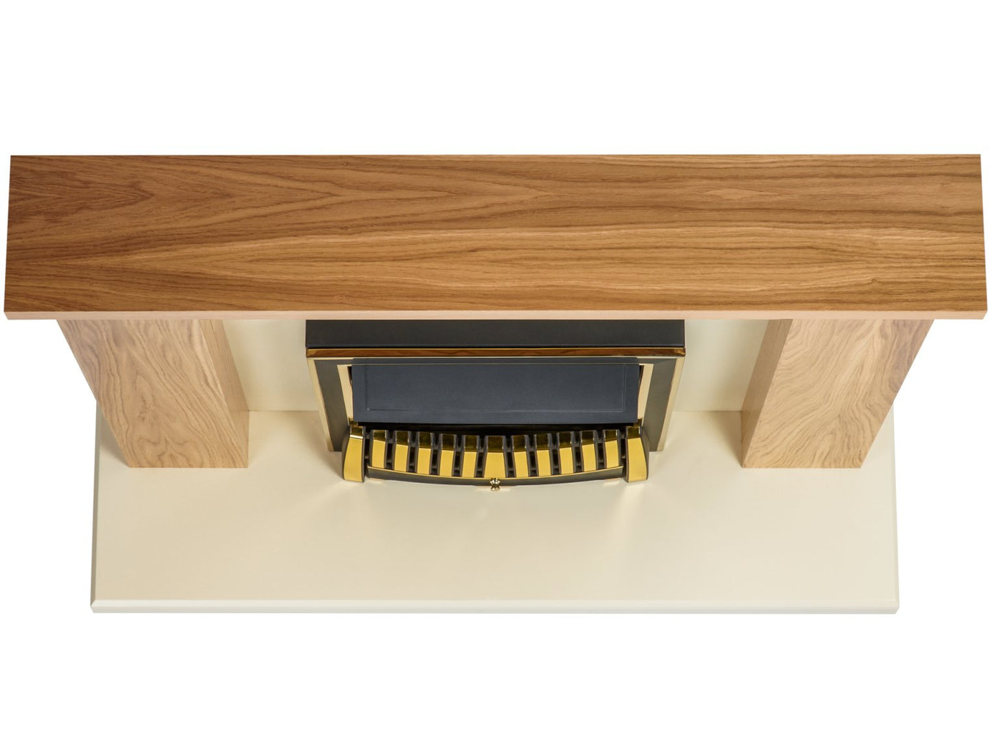 Adam New England Fireplace Suite Oak + Elan Electric Fire Brass, 48"