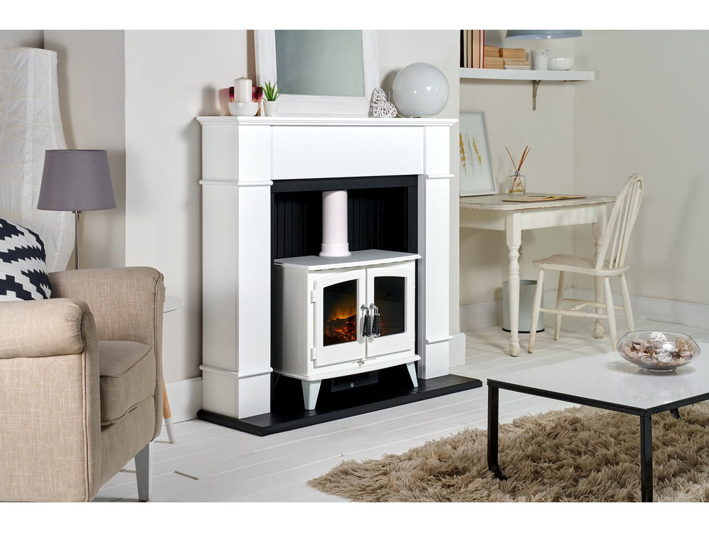 Adam Oxford Stove Suite Pure White + Woodhouse White Electric Stove, 48"