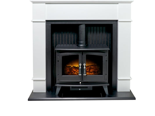 Adam Oxford Stove Suite in Pure White with Woodhouse Electric Stove, 48 Inch
