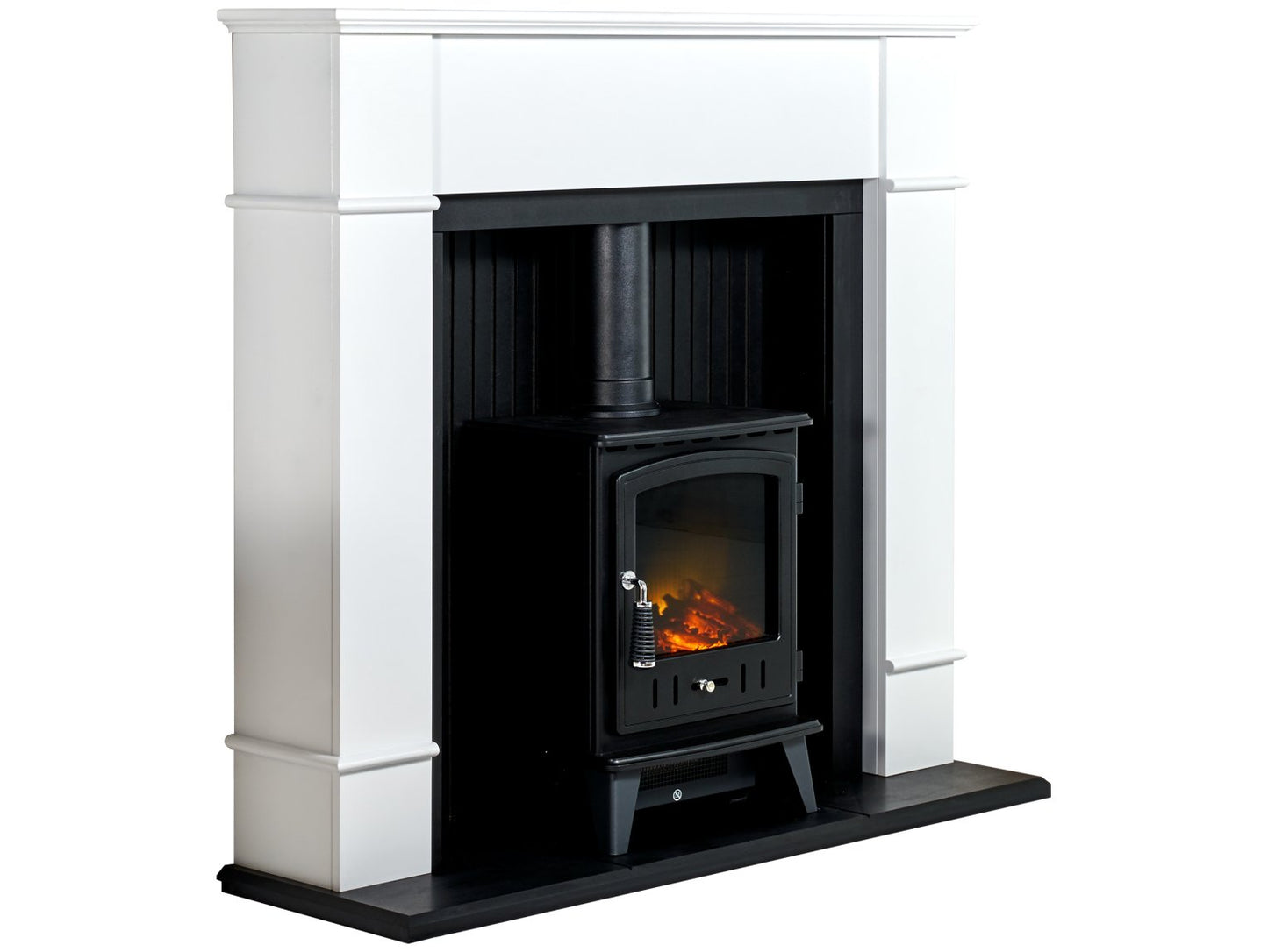 Adam Oxford Stove Suite Pure White + Aviemore Electric Stove Black, 48"