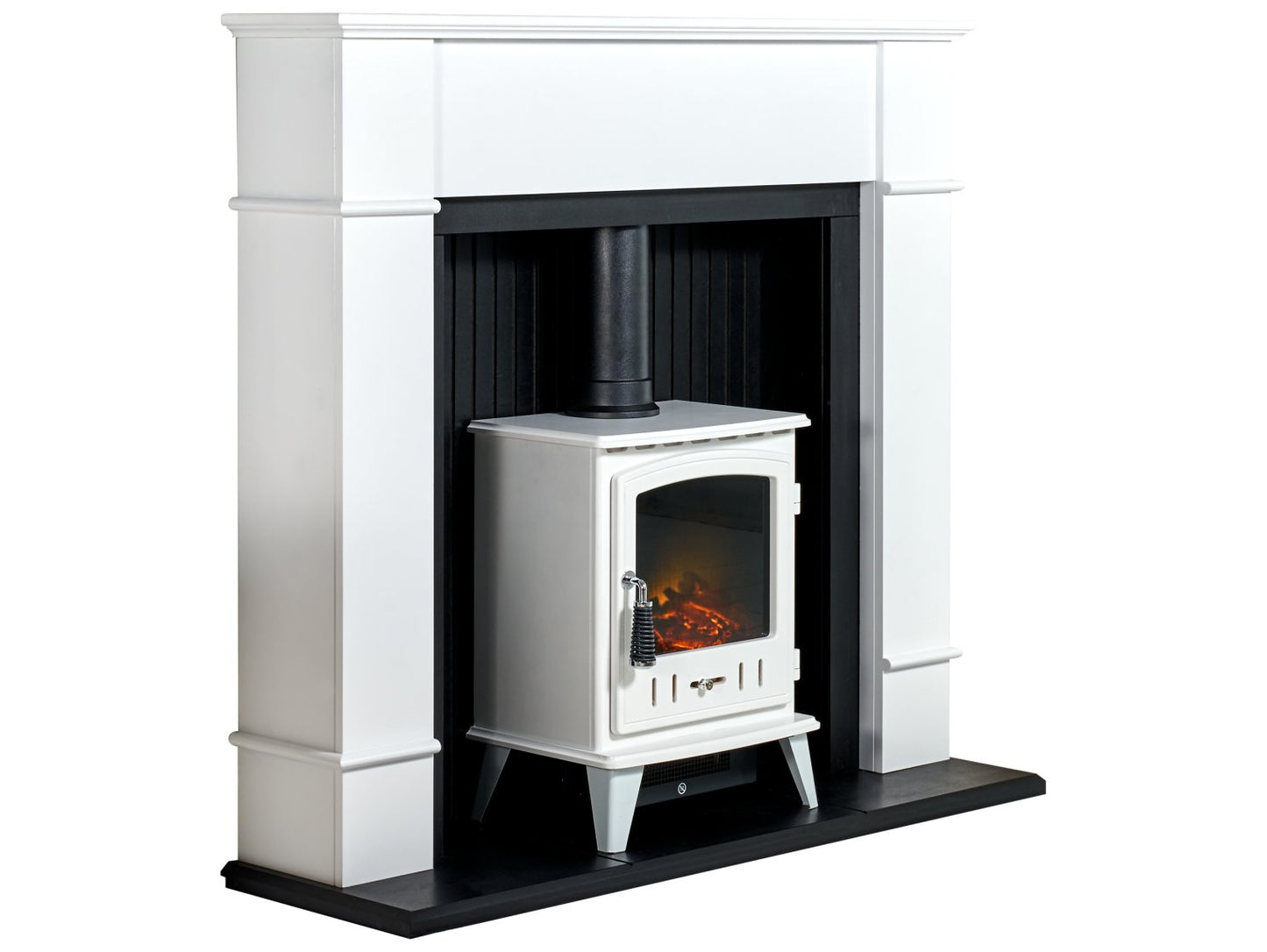 Adam Oxford Stove Suite Pure White + Aviemore Electric Stove White Enamel, 48"