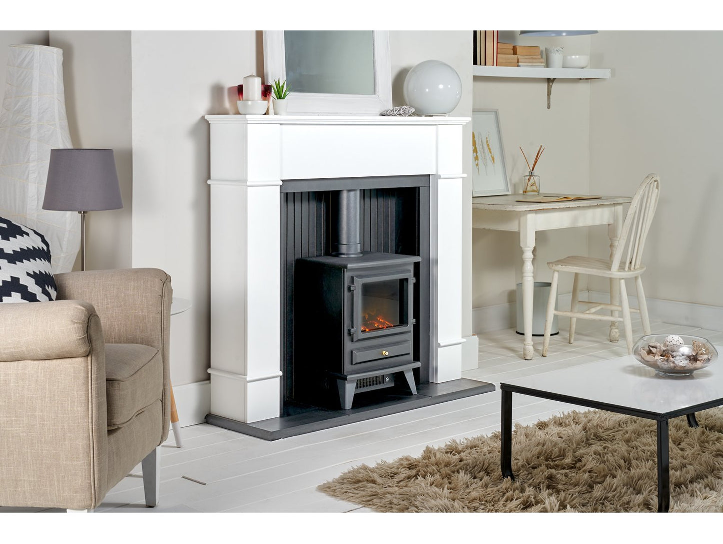 Adam Oxford Stove Suite Pure White + Hudson Electric Stove Black, 48"