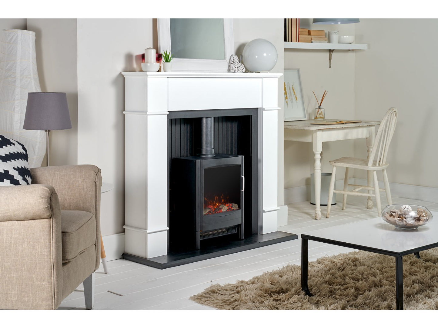 Adam Oxford Stove Suite Pure White + Keston Electric Stove Black, 48"