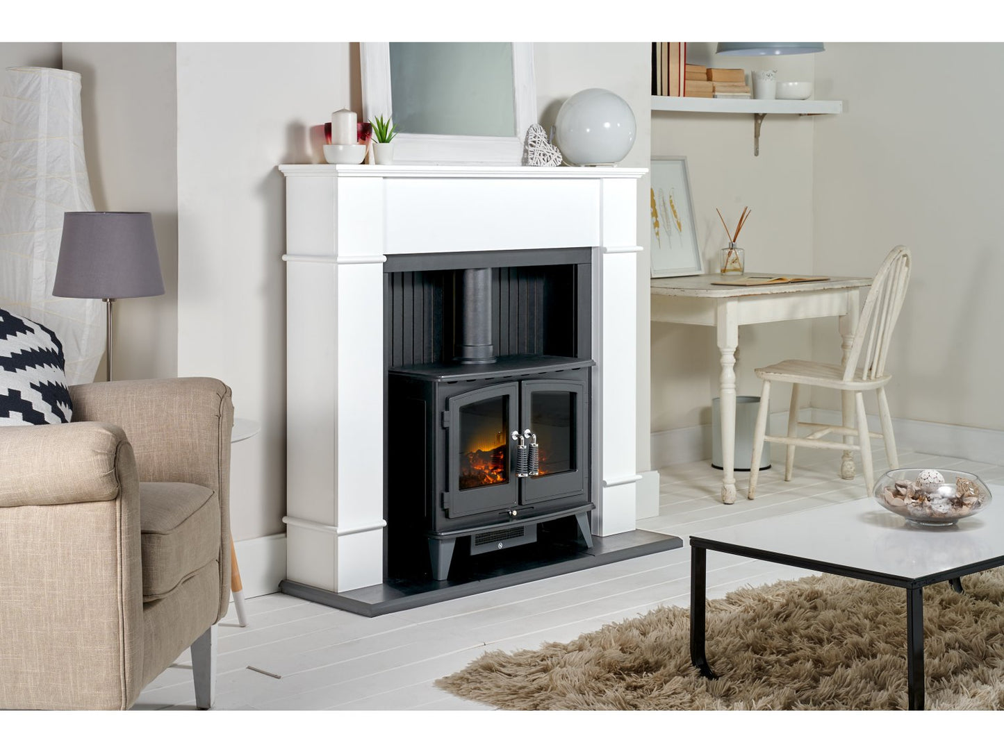 Adam Oxford Stove Suite Pure White + Woodhouse Electric Stove, 48"