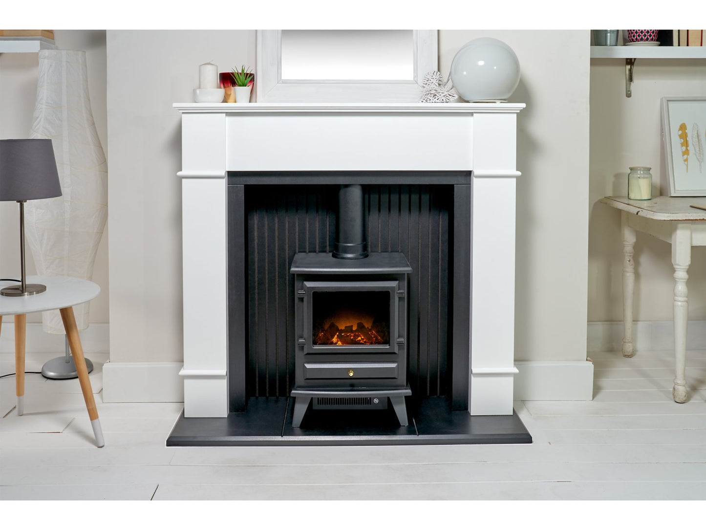 Adam Oxford Stove Suite Pure White + Hudson Electric Stove Black, 48"