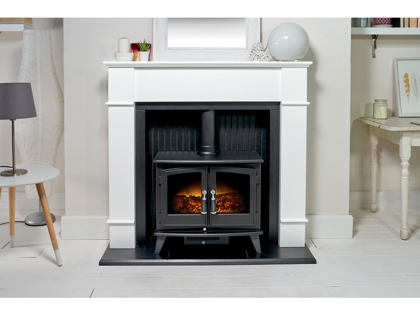 Adam Oxford Stove Suite Pure White + Woodhouse Electric Stove, 48"