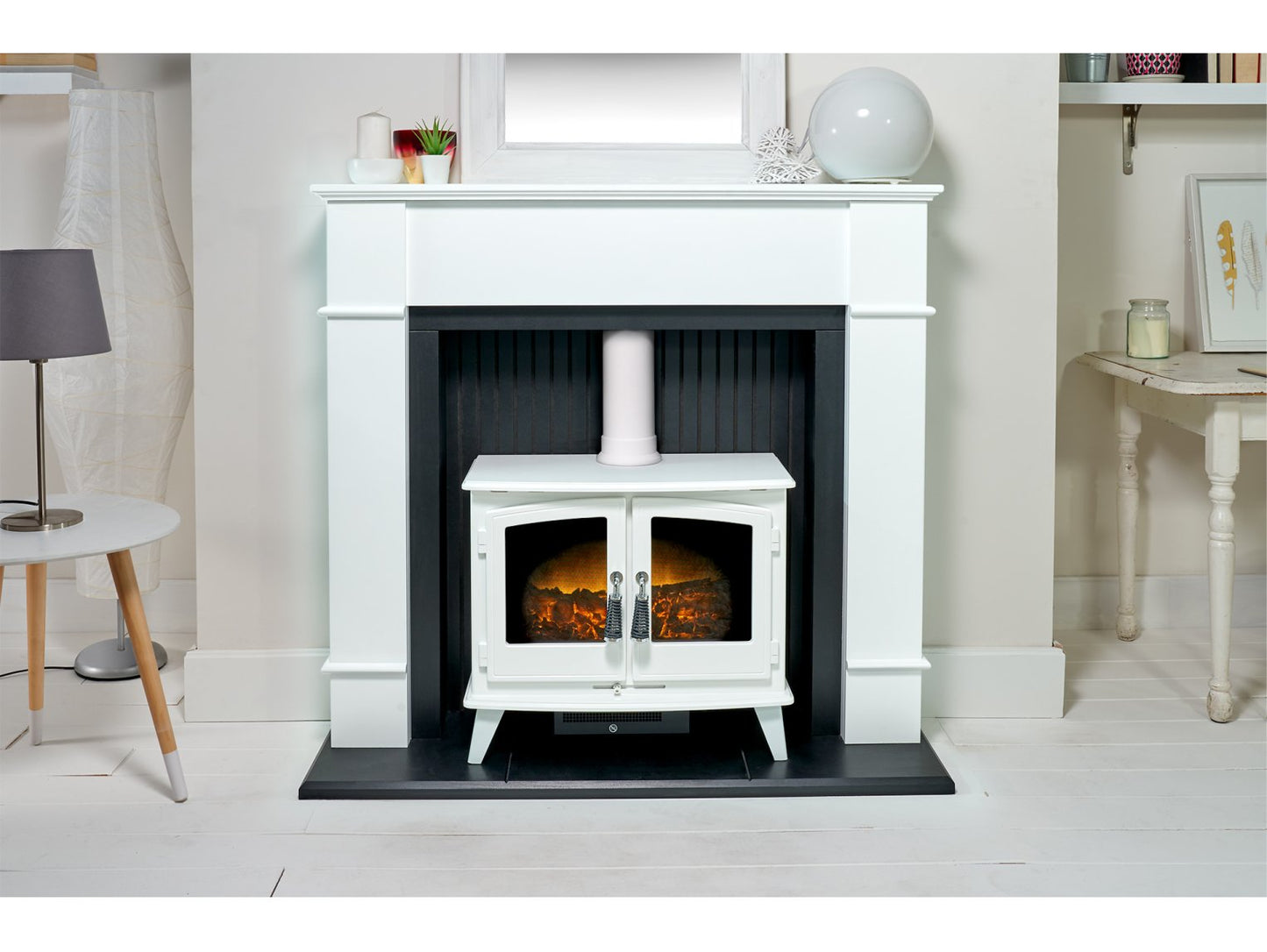 Adam Oxford Stove Suite Pure White + Woodhouse White Electric Stove, 48"