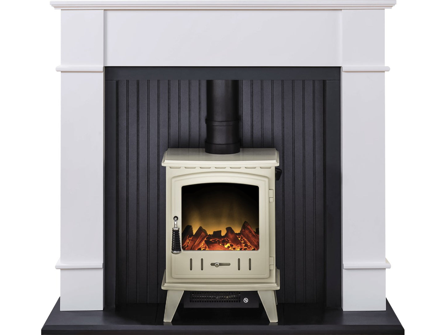 Adam Oxford Stove Suite in Pure White with Aviemore Electric Stove in Cream Enamel, 48 Inch