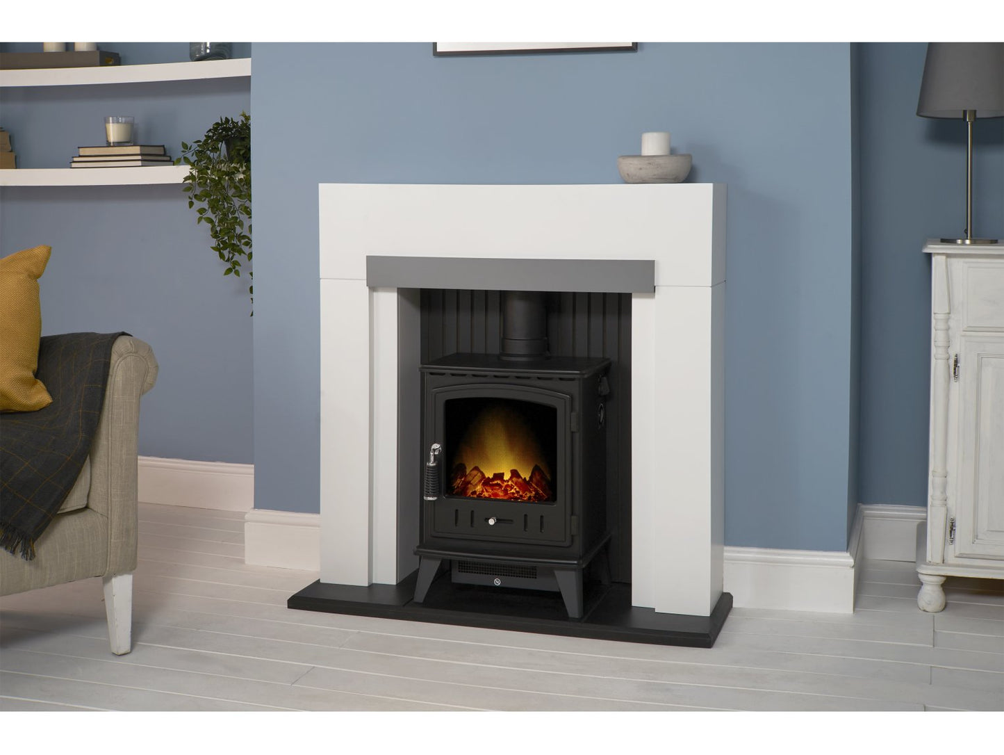 Adam Salzburg Pure White & Grey + Aviemore Electric Stove Black, 39"
