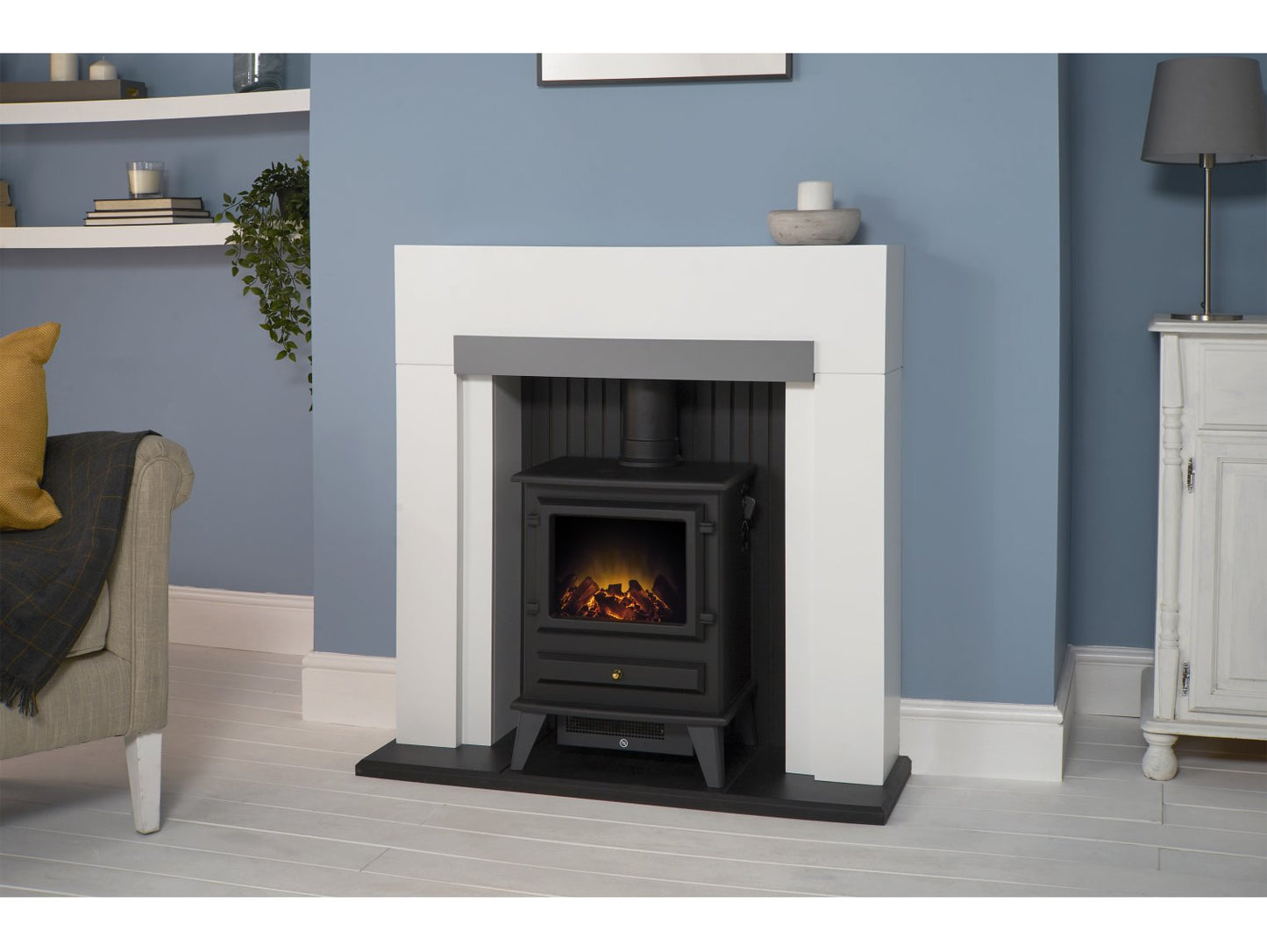 Adam Salzburg Pure White & Grey + Hudson Electric Stove Black, 39"