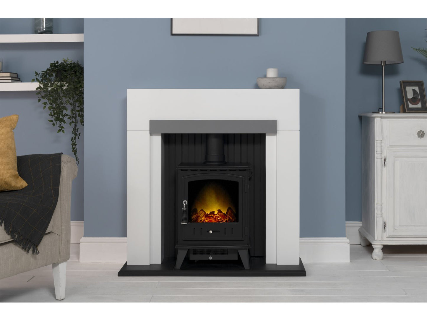 Adam Salzburg Pure White & Grey + Aviemore Electric Stove Black, 39"