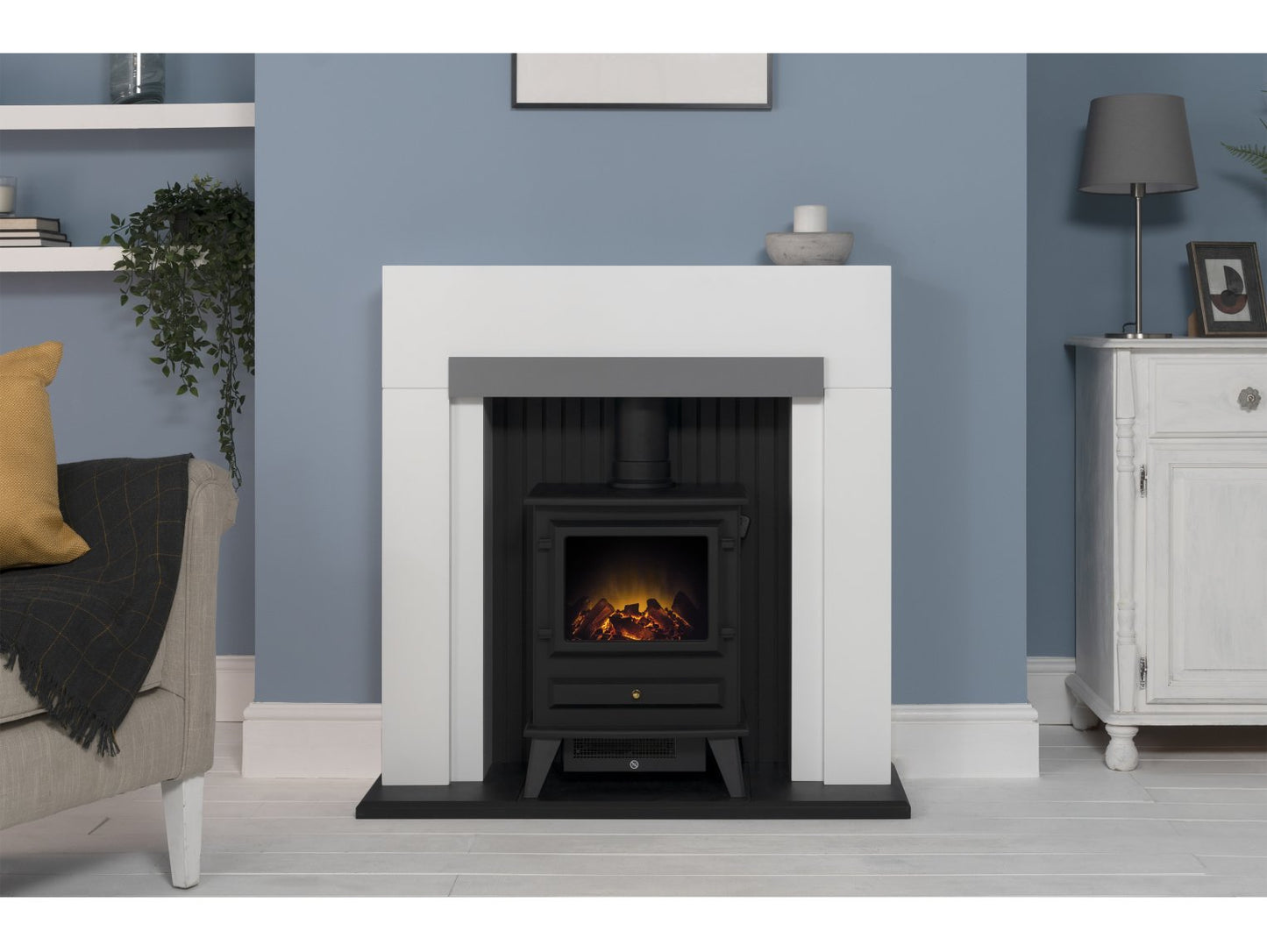 Adam Salzburg Pure White & Grey + Hudson Electric Stove Black, 39"