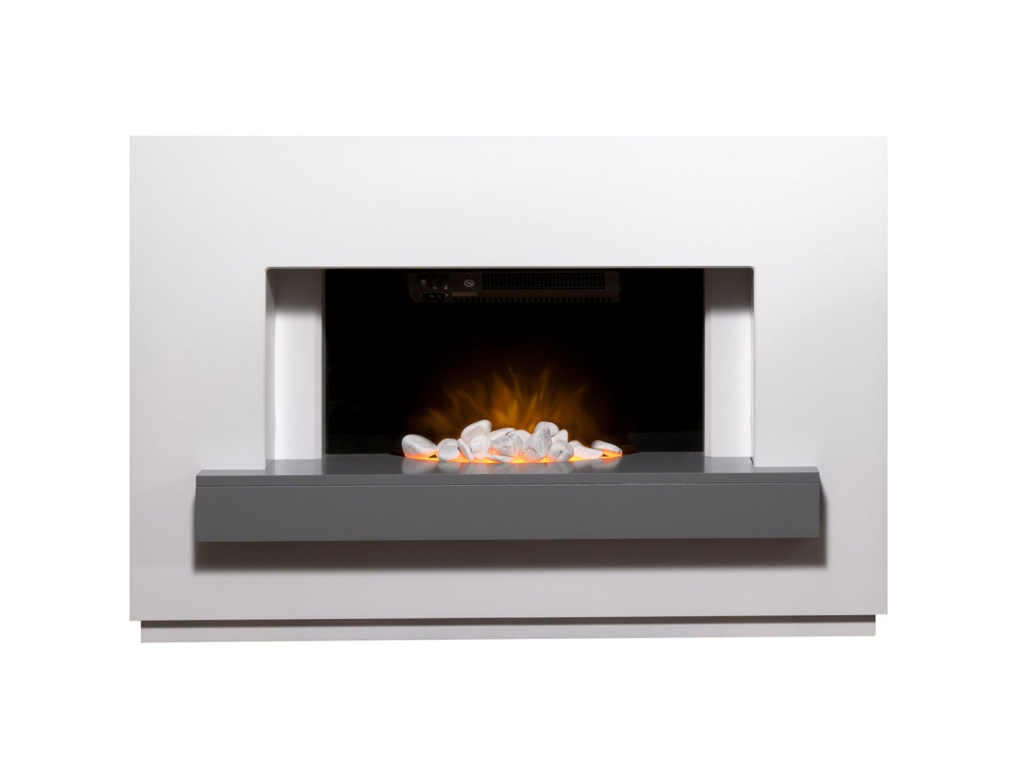 Adam Sambro Fireplace Suite in Pure White with Grey Shelf, 46 Inch