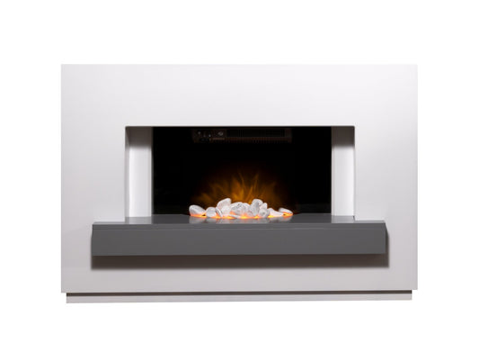 Adam Sambro Fireplace Suite in Pure White with Grey Shelf, 46 Inch