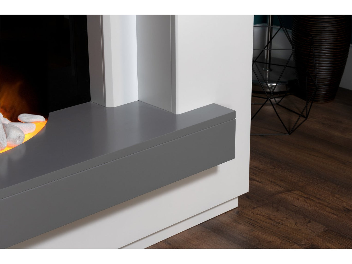 Adam Sambro Pure White Grey Shelf, 46" Fireplace Suite