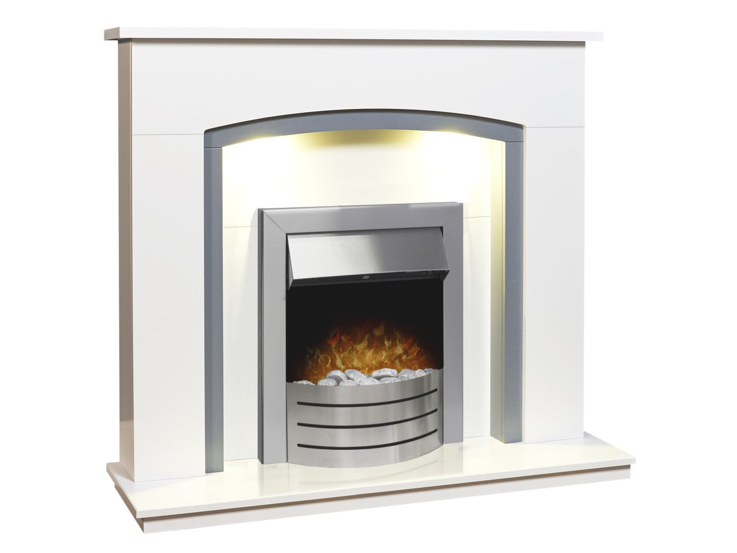 Adam Savanna Fireplace Pure White & Grey + Comet Electric Fire Brushed Steel, 48"