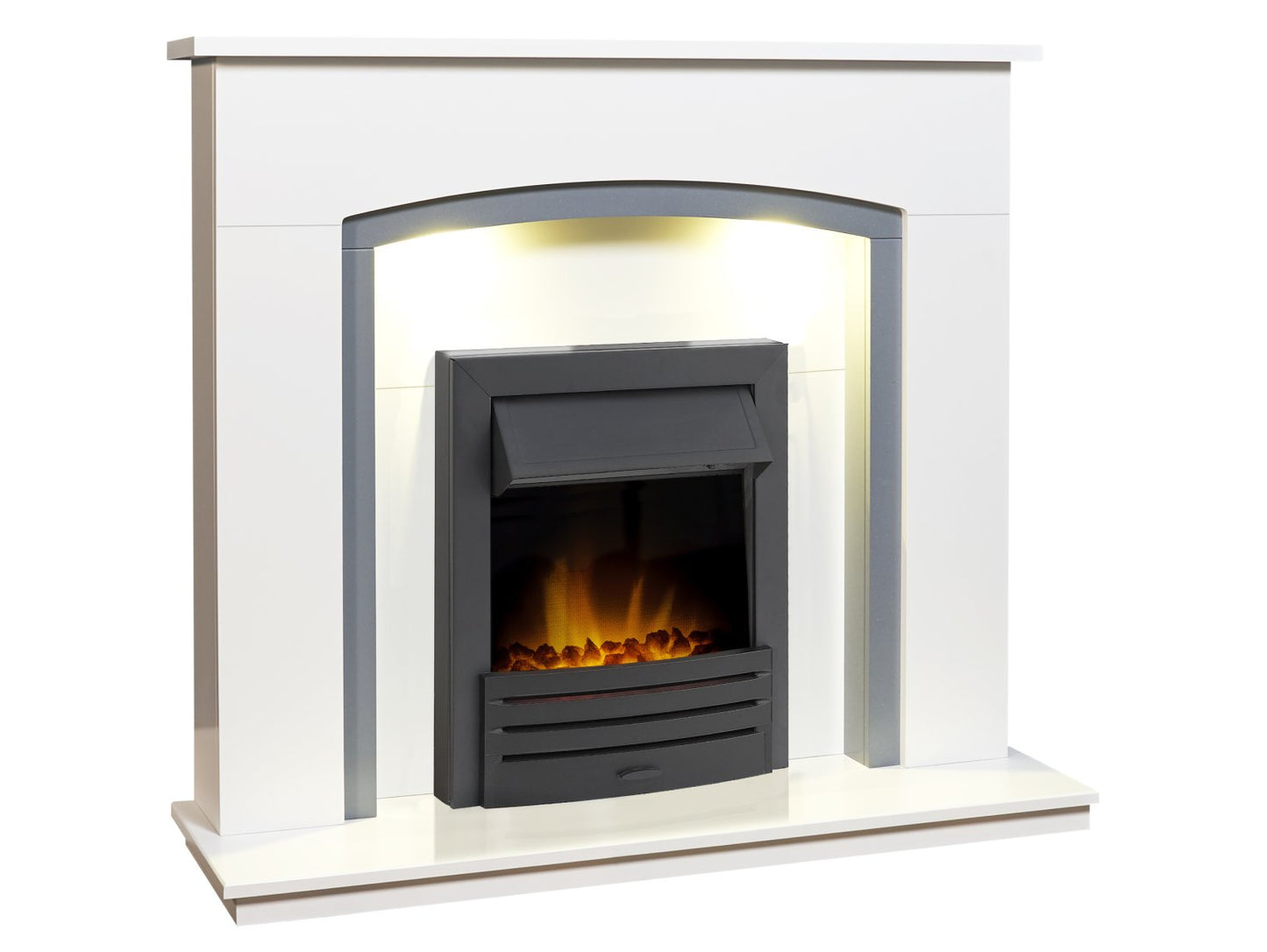 Adam Savanna Fireplace Pure White & Grey + Eclipse Electric Fire Black, 48"