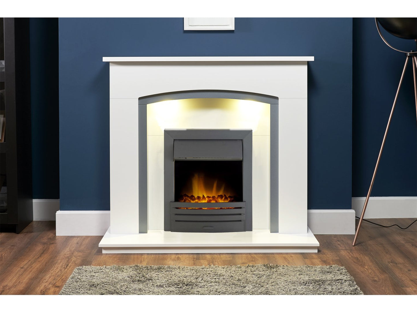 Adam Savanna Fireplace Pure White & Grey + Eclipse Electric Fire Black, 48"