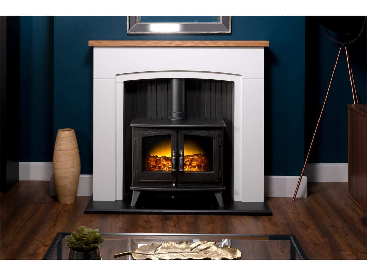 Adam Siena Stove Suite Pure White + Woodhouse Electric Stove Black, 48"