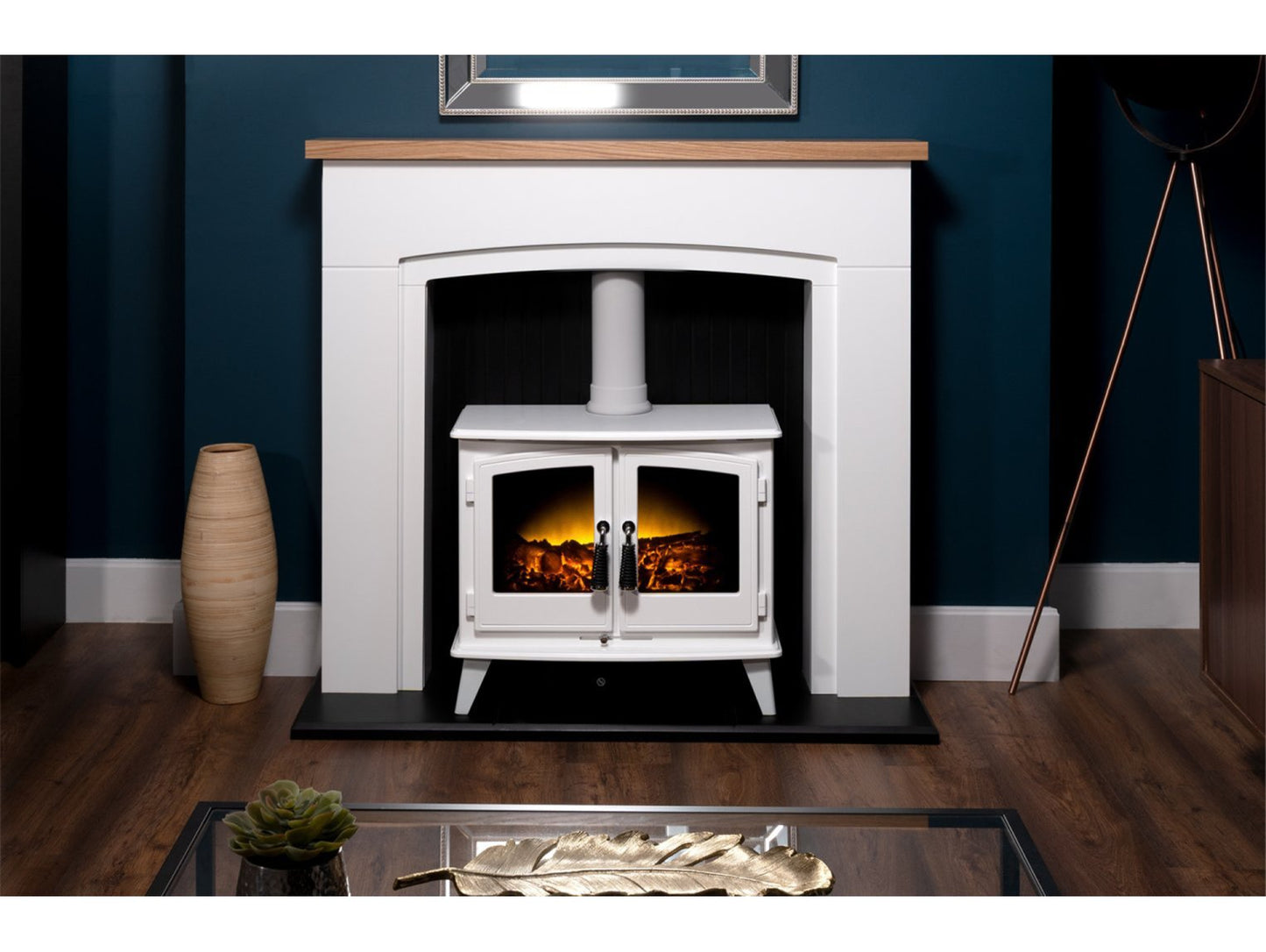 Adam Siena Stove Suite Pure White + Woodhouse Electric Stove White, 48"