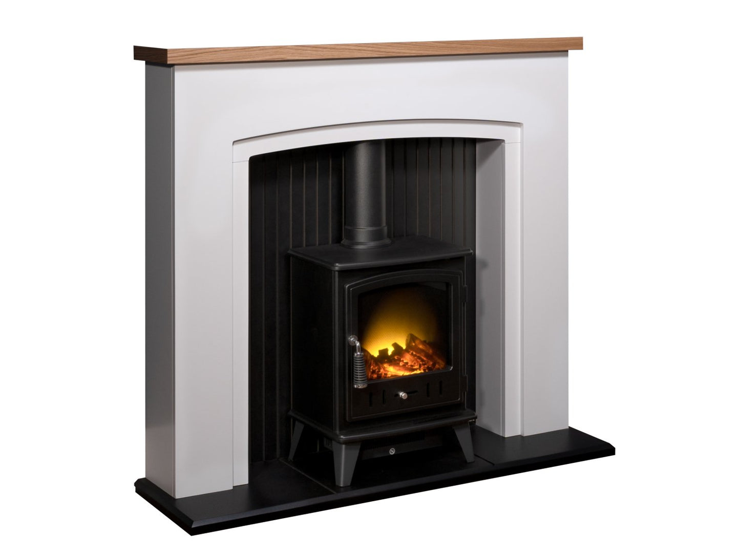 Adam Siena Stove Suite Pure White + Aviemore Electric Stove Black Enamel 48"