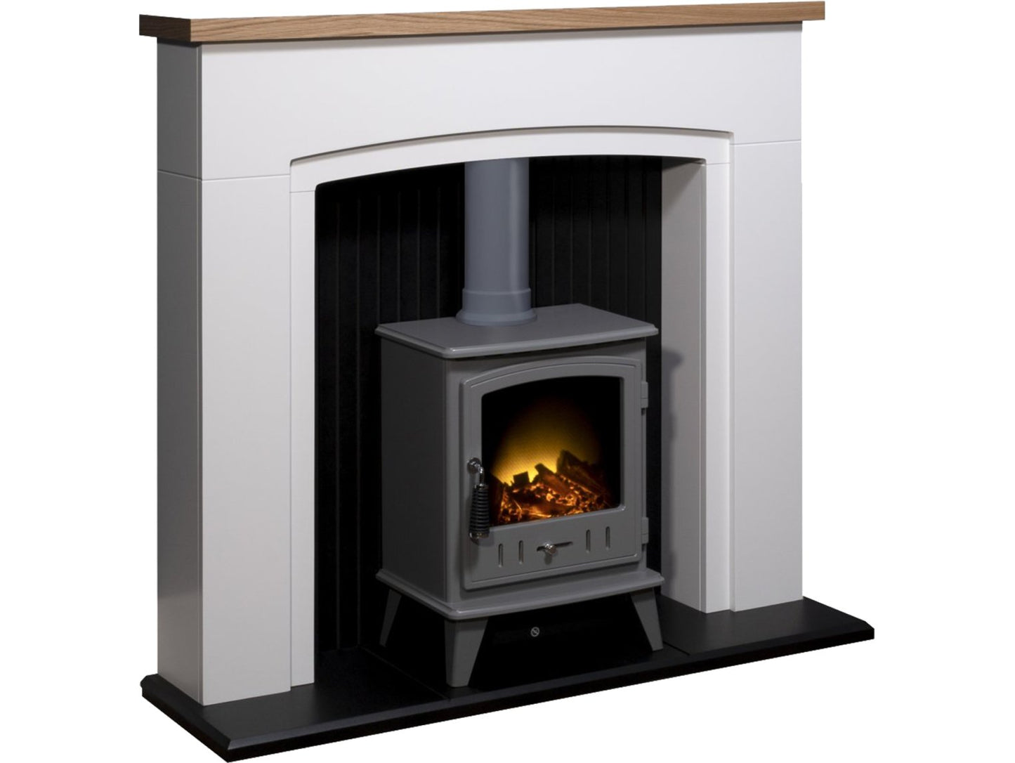 Adam Siena Stove Suite Pure White + Aviemore Electric Stove Grey Enamel, 48"