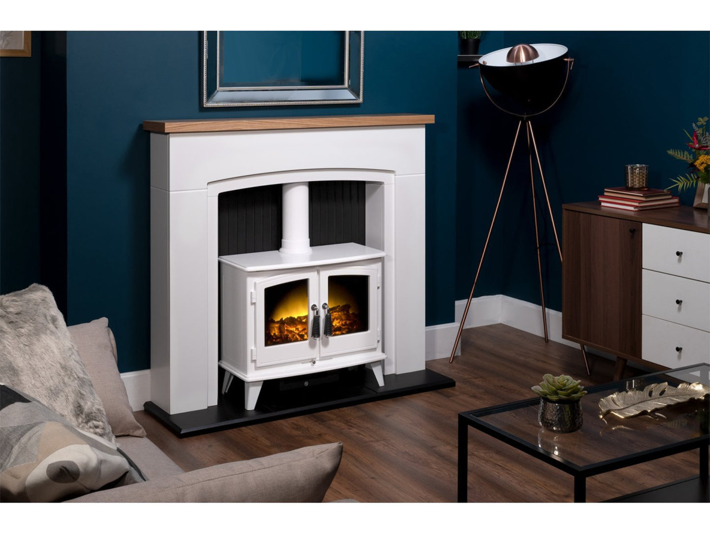 Adam Siena Stove Suite Pure White + Woodhouse Electric Stove White, 48"