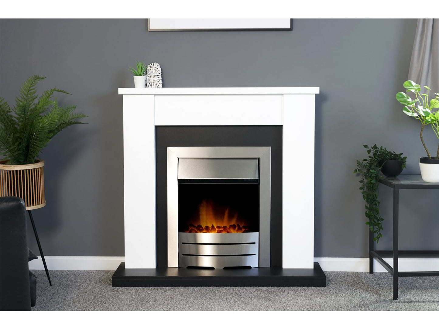 Adam Solus Fireplace Suite Black and White + Colorado Electric Fire Brushed Steel, 39"