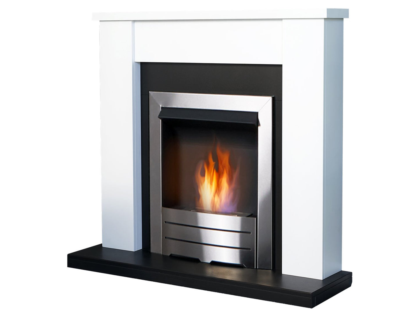 Adam Solus Fireplace Suite Black & White + Colorado Bio Ethanol Fire Brushed Steel, 39"