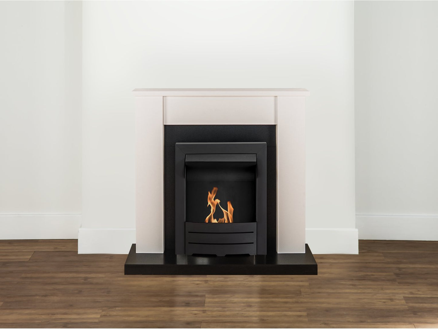 Adam Solus Fireplace Suite Black & White + Colorado Bio Ethanol Fire Black, 39"