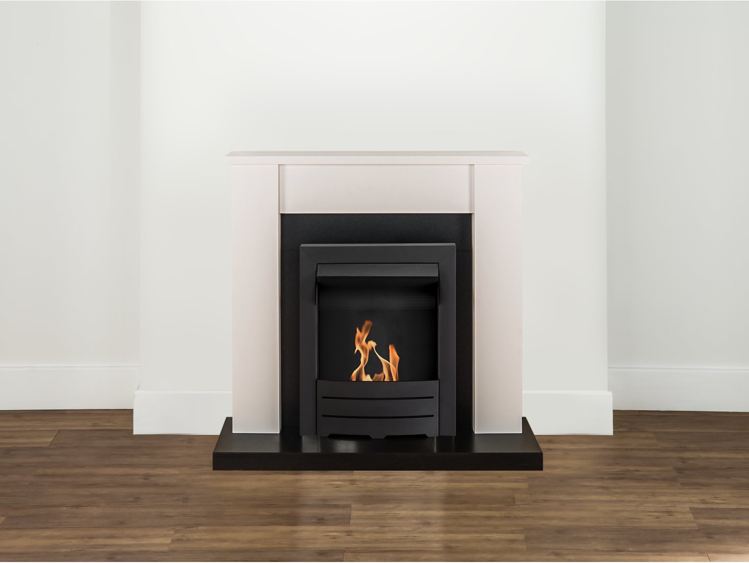 Adam Solus Fireplace Suite Black & White + Colorado Bio Ethanol Fire Black, 39"