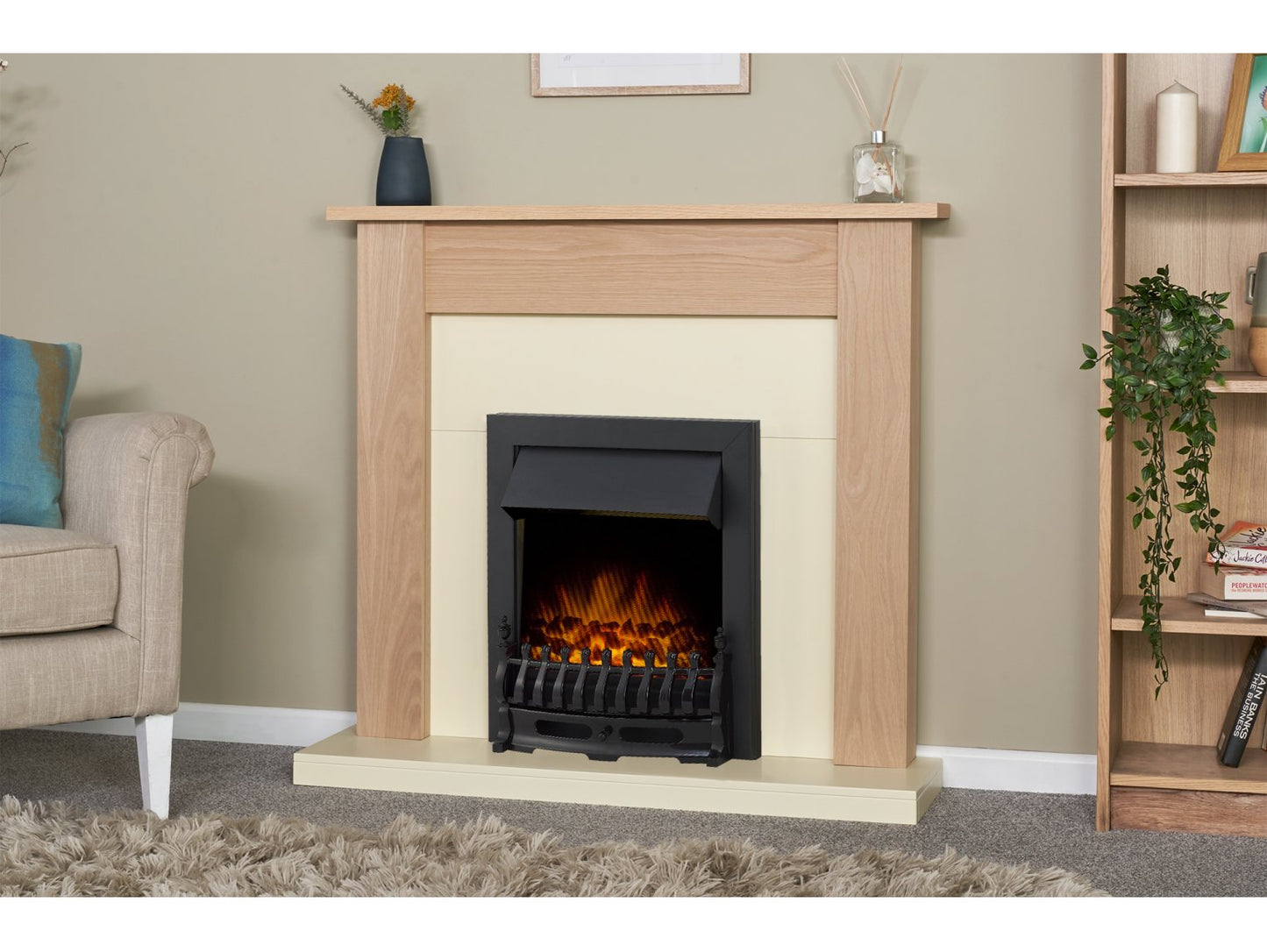 Adam Southwold Fireplace Oak & Cream + Blenheim Electric Fire Black, 43"