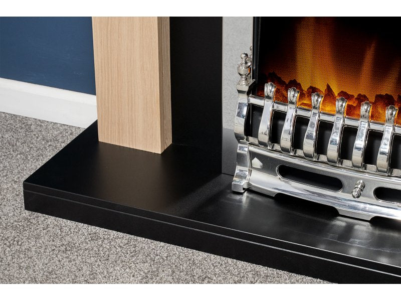 Adam Southwold Fireplace Oak & Black + Blenheim Electric Fire Chrome, 43"