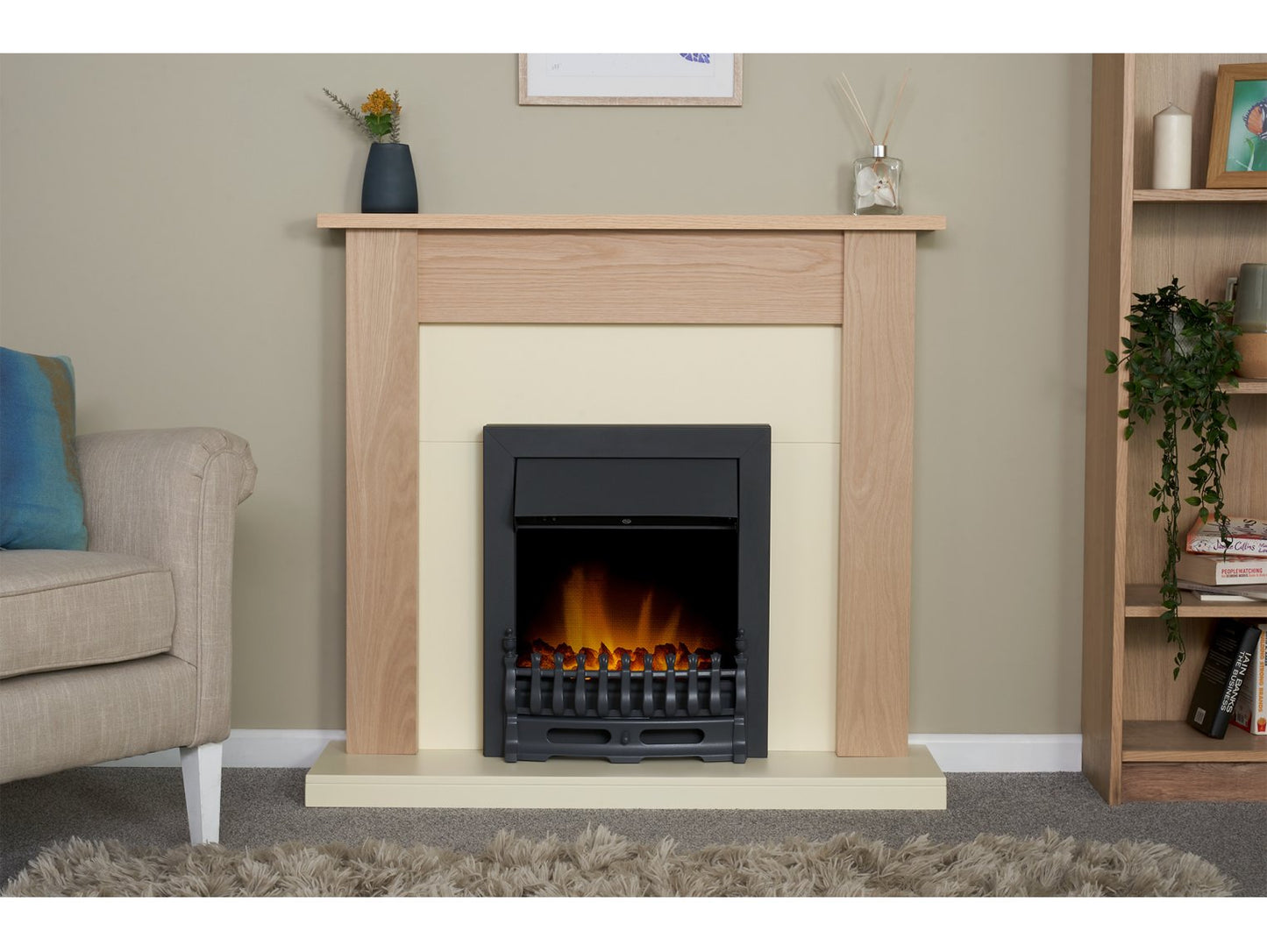 Adam Southwold Fireplace Oak & Cream + Blenheim Electric Fire Black, 43"