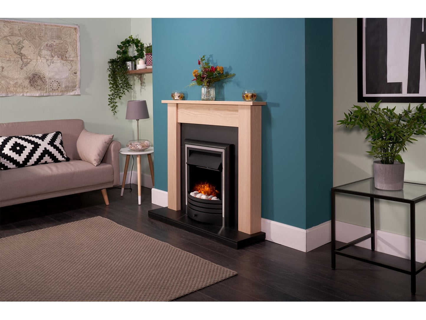 Adam Southwold Fireplace Oak & Black + Cambridge 6-in-1 Electric Fire Black, 43"