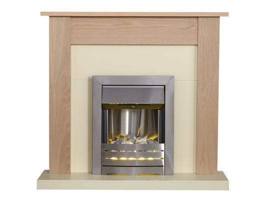 Adam Southwold Fireplace in Oak & Cream with Helios Electric Fire in Brushed Steel, 43 Inch